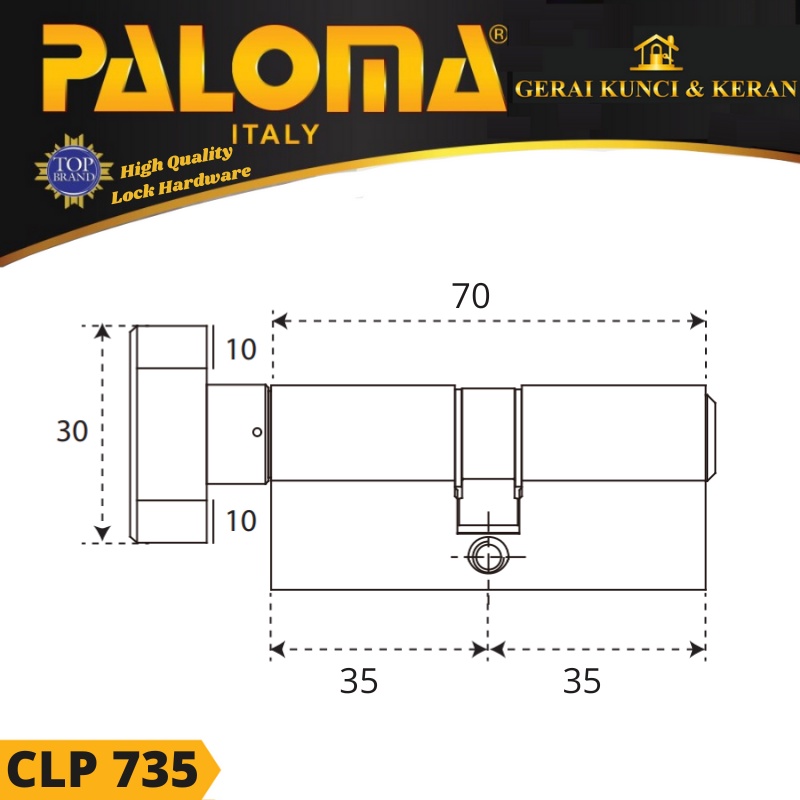 KNOB CYLINDER PALOMA CLP 735 DELUXE KC-NK 70MM  NON KEY ANTIQ AB