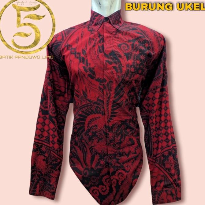 kemeja batik merah lengan panjang kembangan - kemeja batik solo