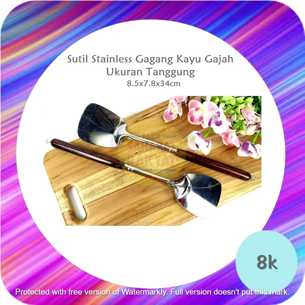 Sutil Satinless Gagang Kayu Gajah Tanggung 34cm &amp; Panjang 43.5cm