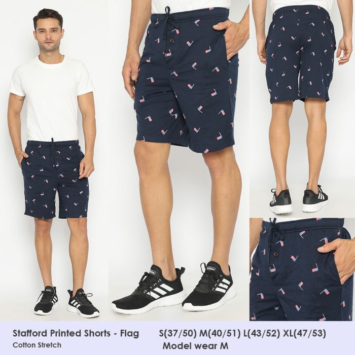 Celana Pendek Stafford Printed Shorts Celana Pendek Pria Branded - BLUE LEAF, size S (G9M8) Keren Hi