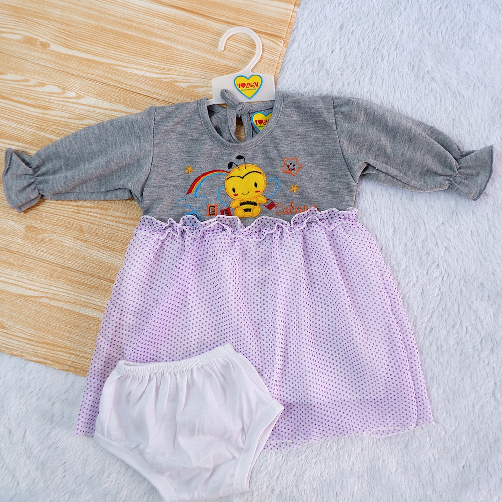 Stelan 6-18 Bulan Dress Lengan Panjang Tile & One Set Celana Dalam Anak Bayi Cewk Perempuan.-4