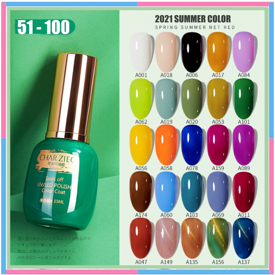 51-100 CHARZIEG Soak off UV/LED Polish Coloar Coat cat kuku Kutek Charzieg / perawatan kuku cat kuku Coat 15ml KU007