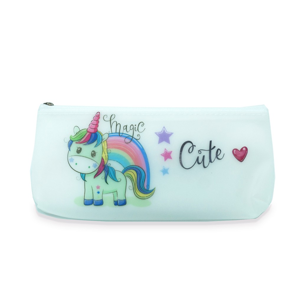 Tas Pensil Kertas Kantong Pulpen/Kantung File Unicorn dan Karakter Lain Pink Biru