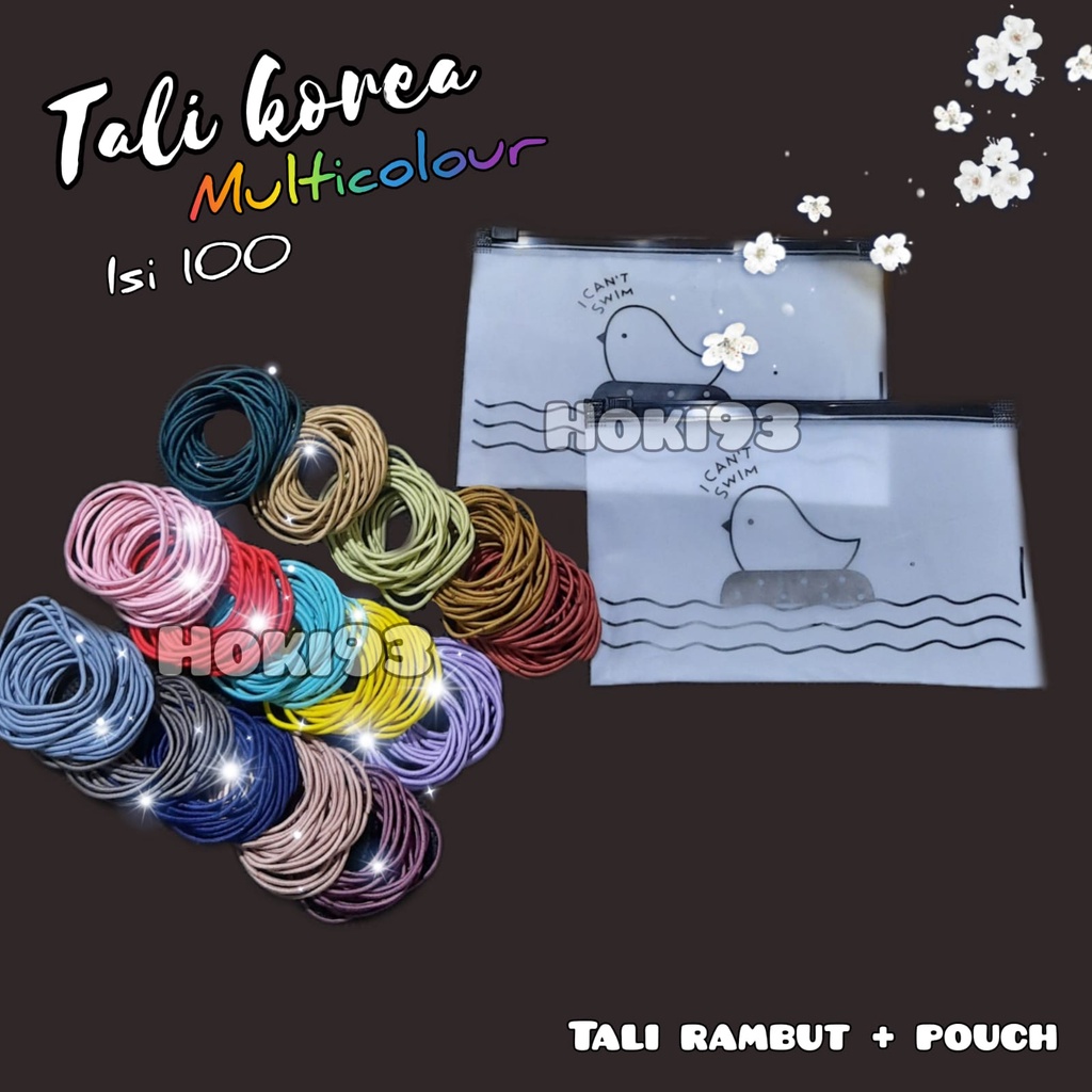 Tali Rambut Korea 100pcs Multicolour plus Pouch