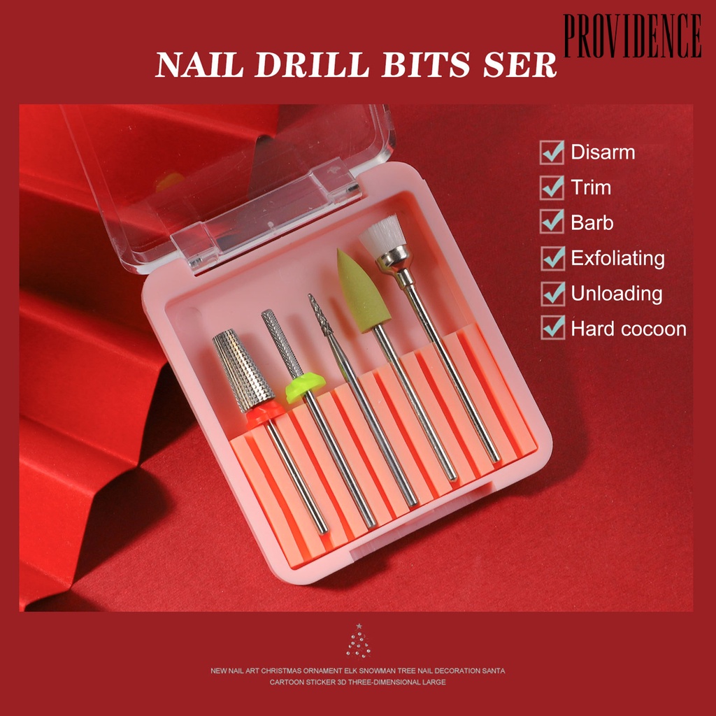 Providence 5Pcs/Set Straight Grooved Nail Grinder Bit 5 Models Tungsten Steel Christmas Sanding Polishing Removing Cuticle Nail Drill Bits for Manicure