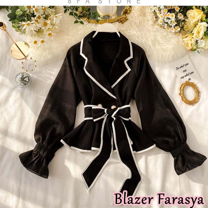 8FA-091 Blazer Wanita Casual Hitam Putih / Jas Wanita Gaya Korea
