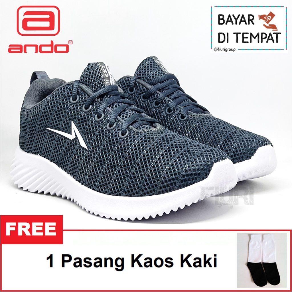 ANDO Man Grey  Sepatu Kets Pria - Sepatu Sneakers Pria - Sepatu Olahraga Sport Pria - Sepatu Casual Kanvas - Sepatu Jogging Lari Fitness Gym Senam Pria - Sepatu Sekolah Bertali SMP SMA