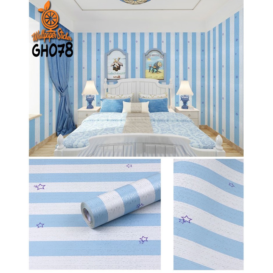 Wallpaper dinding 3d kamar tidur / Wallpaper dinding kamar tidur anak wallpaper stiker dinding rumah Motif Salur Pink Biru Gh094 Ukuran 45cm x 9m