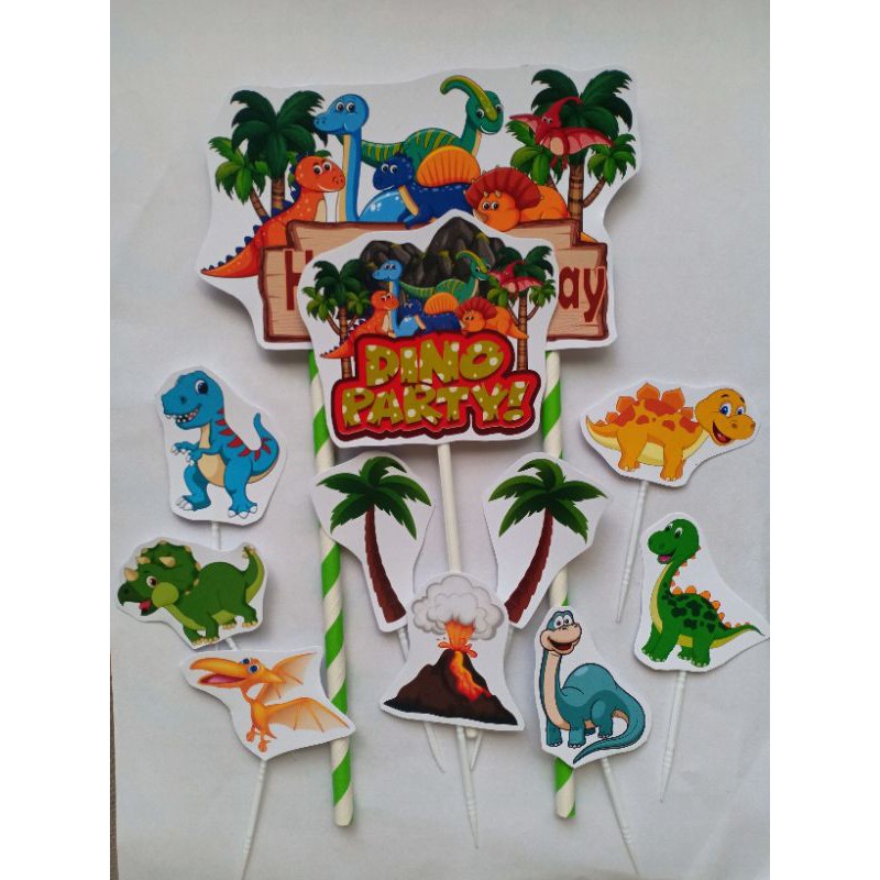 TOPPER CAKE DINOSAURS - DINOSAURUS - DINO PARTY CUSTOM NAMA - HIASAN KUE