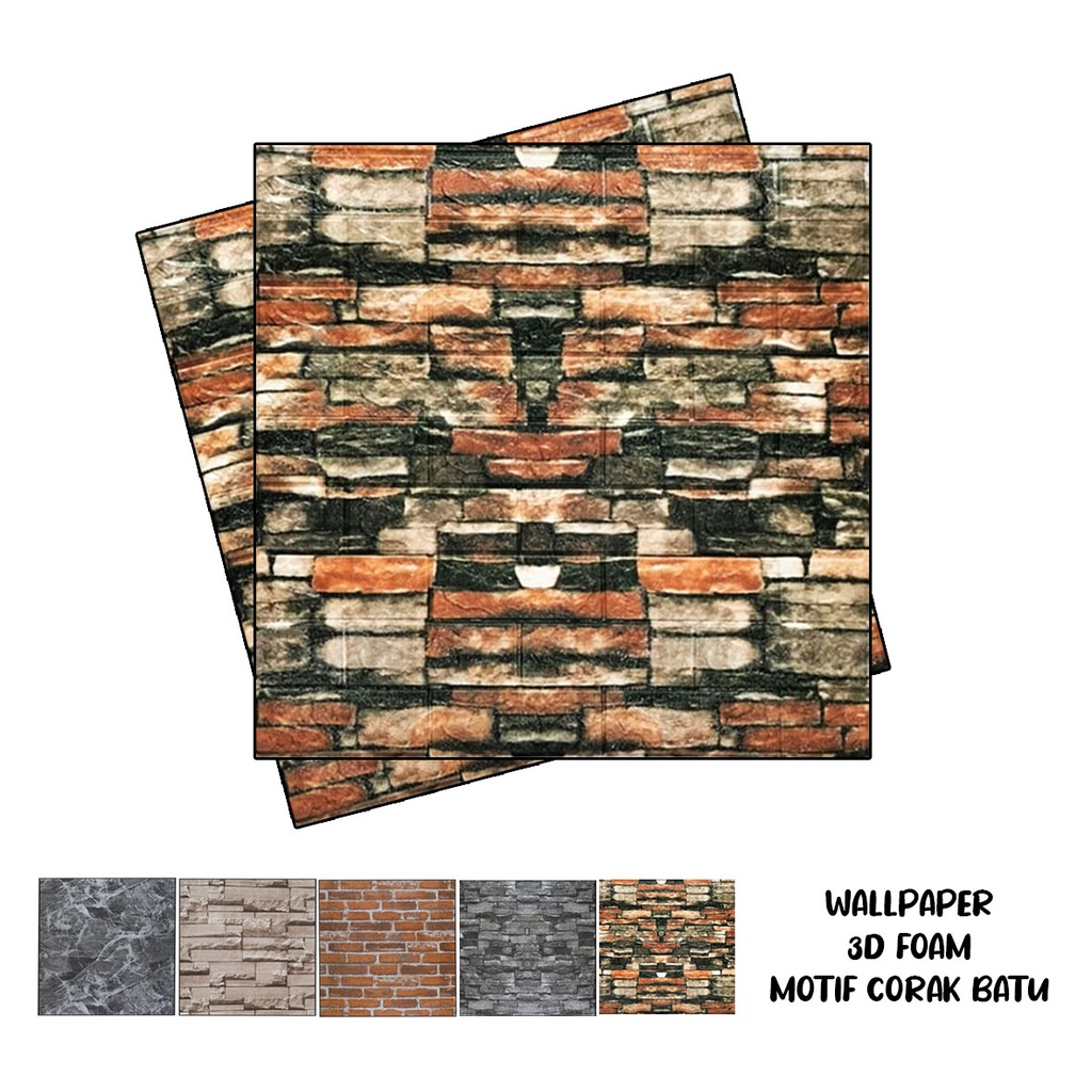 Wallpaper Dinding 3D Foam Motif Batu Alam / Wallsticker Dinding 3D Foam / Wallfoam 3D-CRK MERAH
