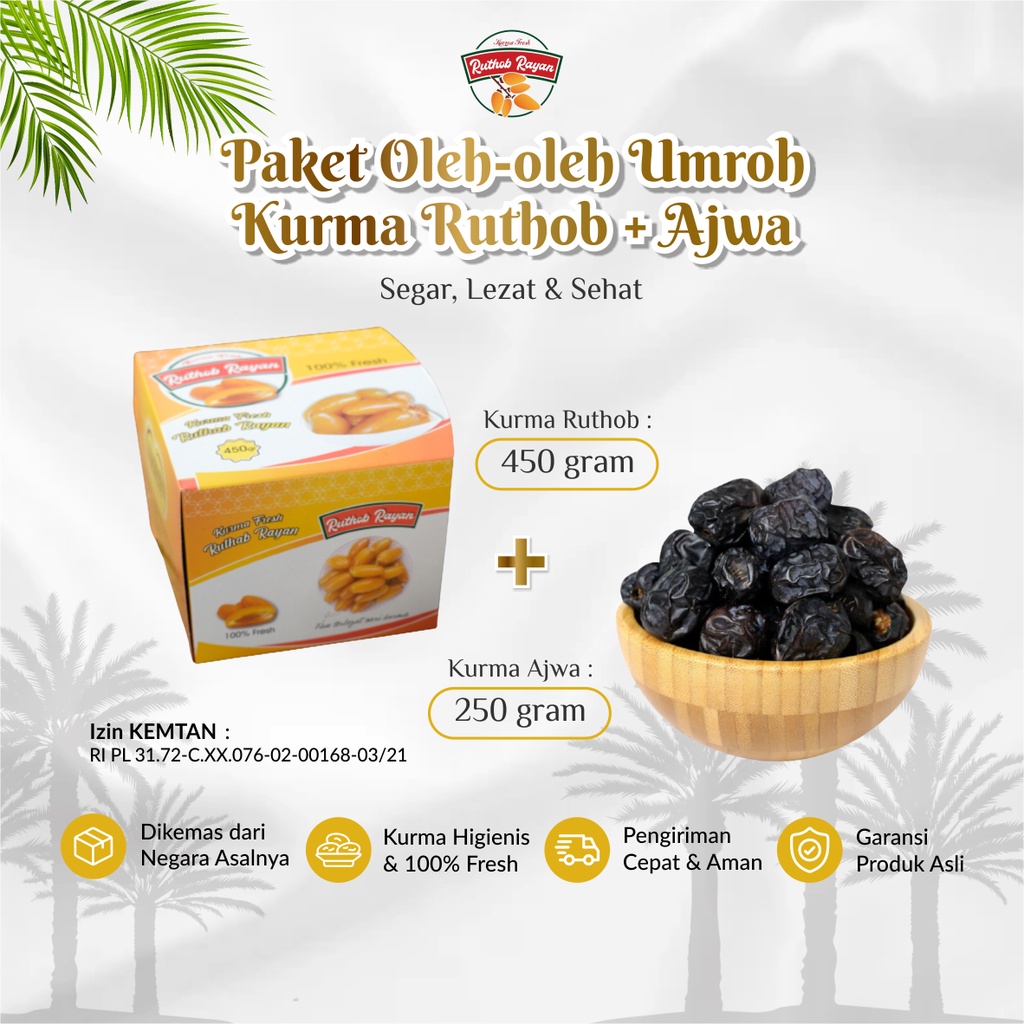 

Ruthob Rayan - Paket Umroh Kurma Ruthob 450 Gram Dan Ajwa 250 Gram Segar Premium