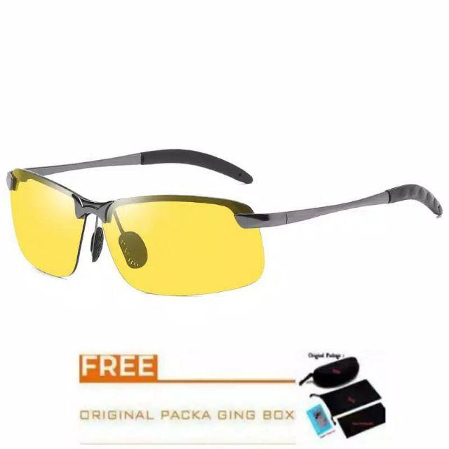 Kacamata Polarized Photochromic Uv400 Anti Silau Ori / Kacamata Anti Silau Siang Malam-Kuning (Malam)