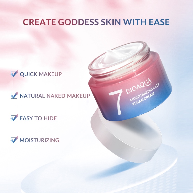 【BPOM】BIOAQUA Moisturizing Lazy Vegan Cream 50g Face Base Makeup Whitening Cream concealer