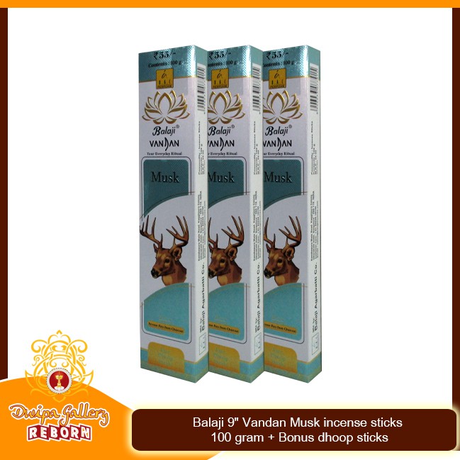 Dupa/ Hio wangi Harum Balaji 9&quot; Vandan Musk incense sticks 100 gram + Bonus dhoop sticks