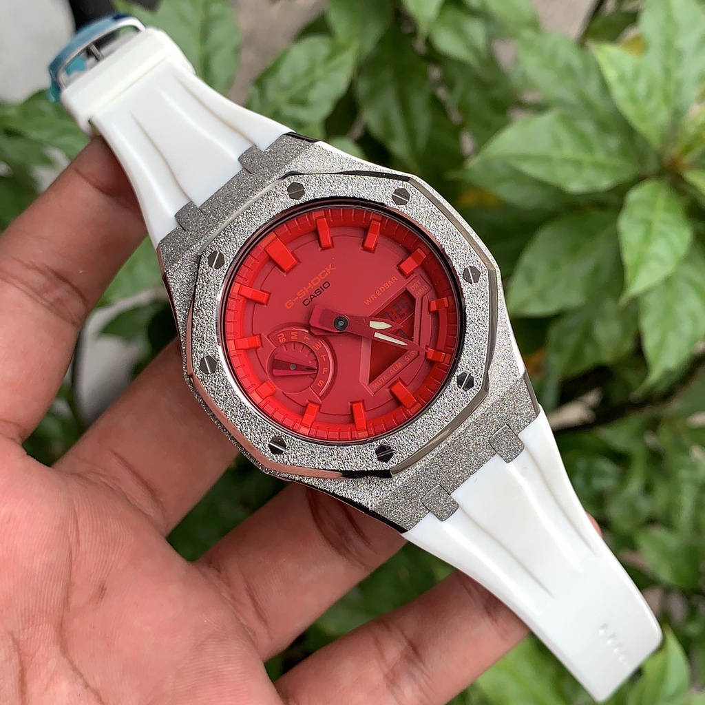 Casioak Gshock GA 2100 4ADR Diamond Silver Rubber White 44mm