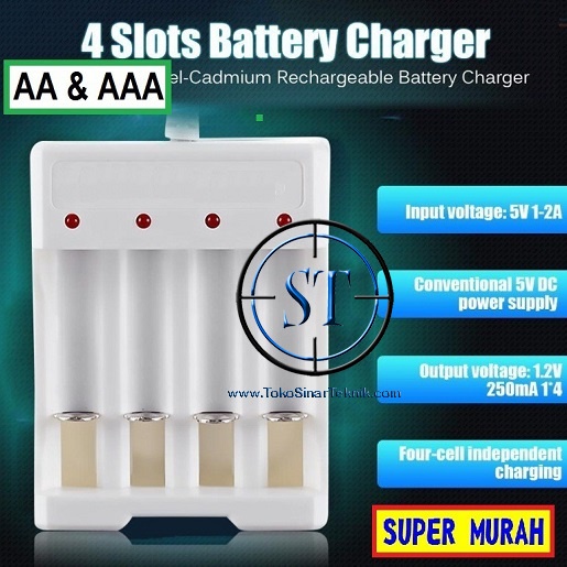 Charger Baterai USB Plug 4 slot for AA AAA Case Casan Battre Battery Batre A2 A3 5V isi 4 Isi Ulang Batrei Jam