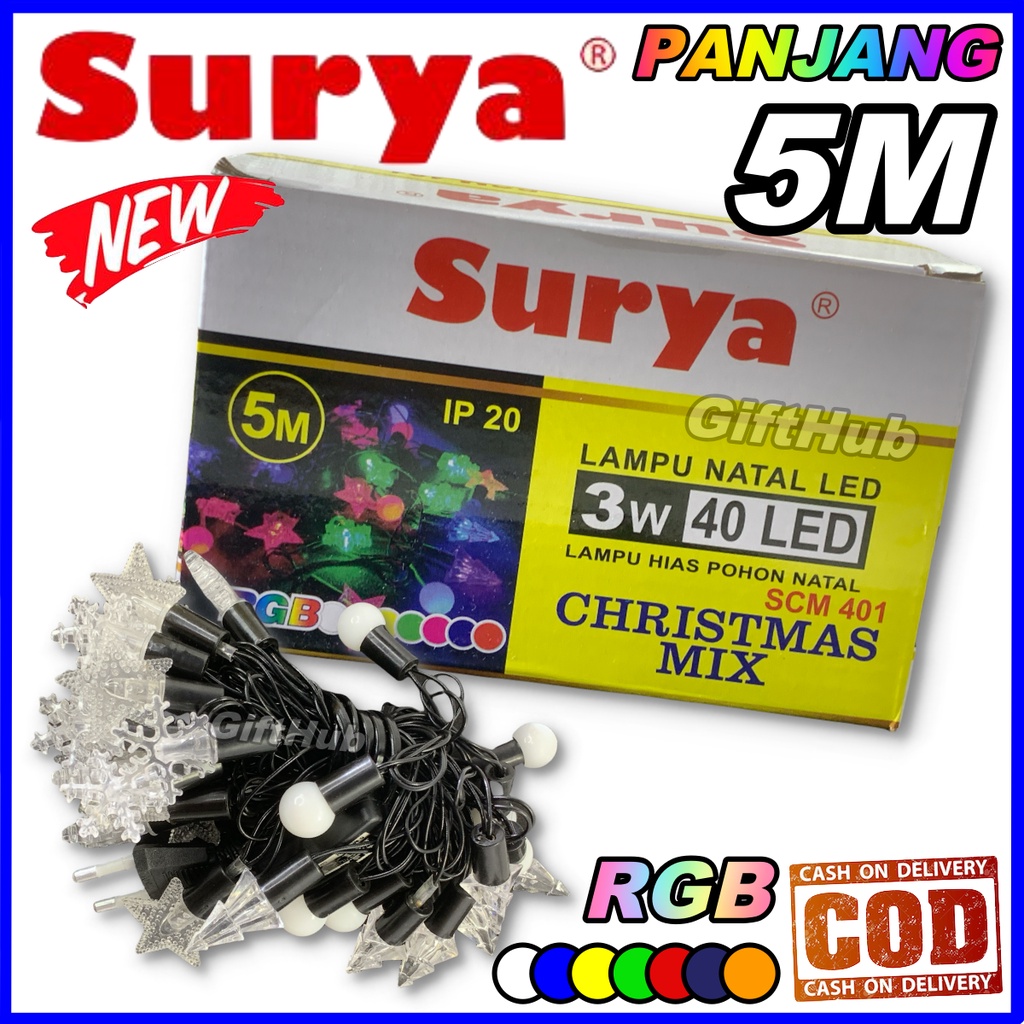Surya Lampu Tumbler Kedap Kedip Lampu Natal LED Christmas Mix RGB SCM 401 Daya 3w Watt 40 Lampu Led 