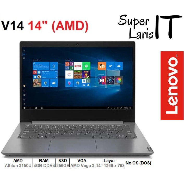 Laptop Lenovo V14-ADA Amd Athlon 3150U|4GB|256GB|Vega3|14"|No OS|Tas