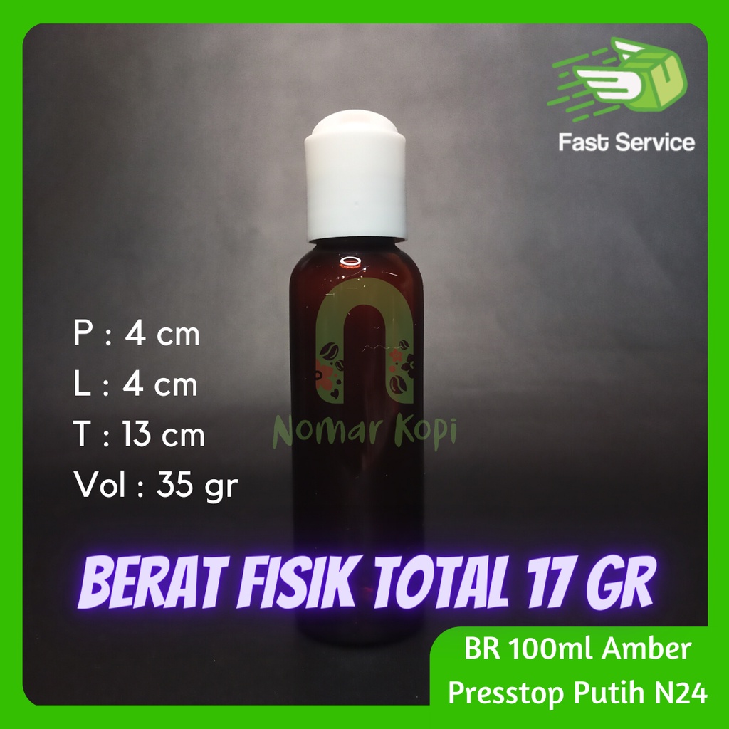 Botol 100ml Amber Presstop PET Tebal Sampo Sabun Santizer Grosir