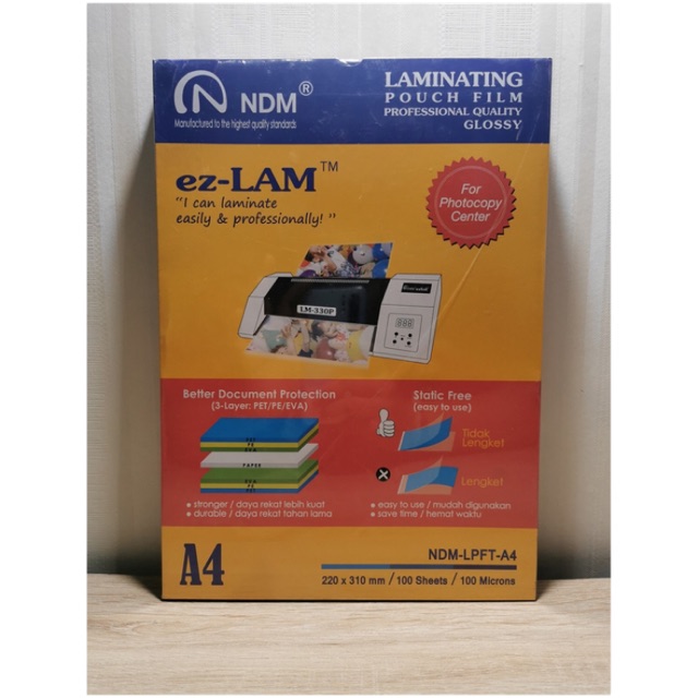 

NDM Laminating Film A4 100 Micron Isi 100 Lembar