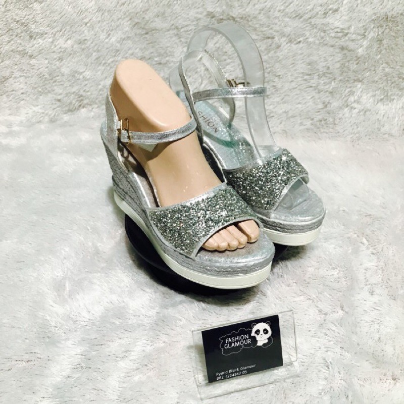 WG01 SEPATU SANDAL WEDGES RINGAN IMPORT WANITA KOREA PESTA PARTY ORIGINAL AKSEN GLITTER