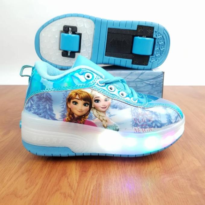 sepatu roda anak led/sepatu roda 2 karakter frozen/sepatu roda plug in