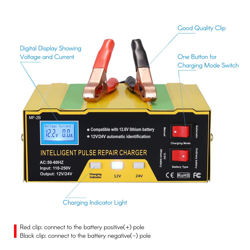 12v 24v charger aki mobil motor truck kapal elektrik otomatis  6-105ah 180W Lead Acid Smart Battery Charger