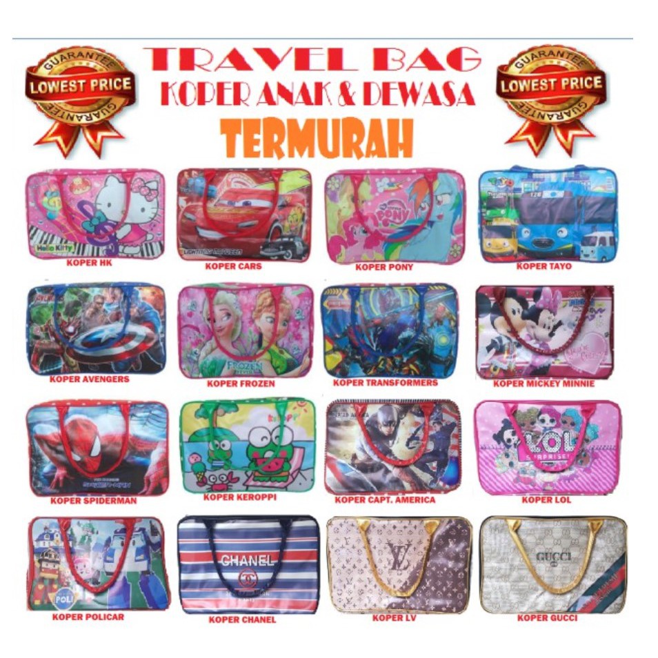 TRAVEL BAG SUPER KANVAS KARAKTER (TAS ) MICKEY MINNIE Super Big Size / KOPER ANAK KARAKTER