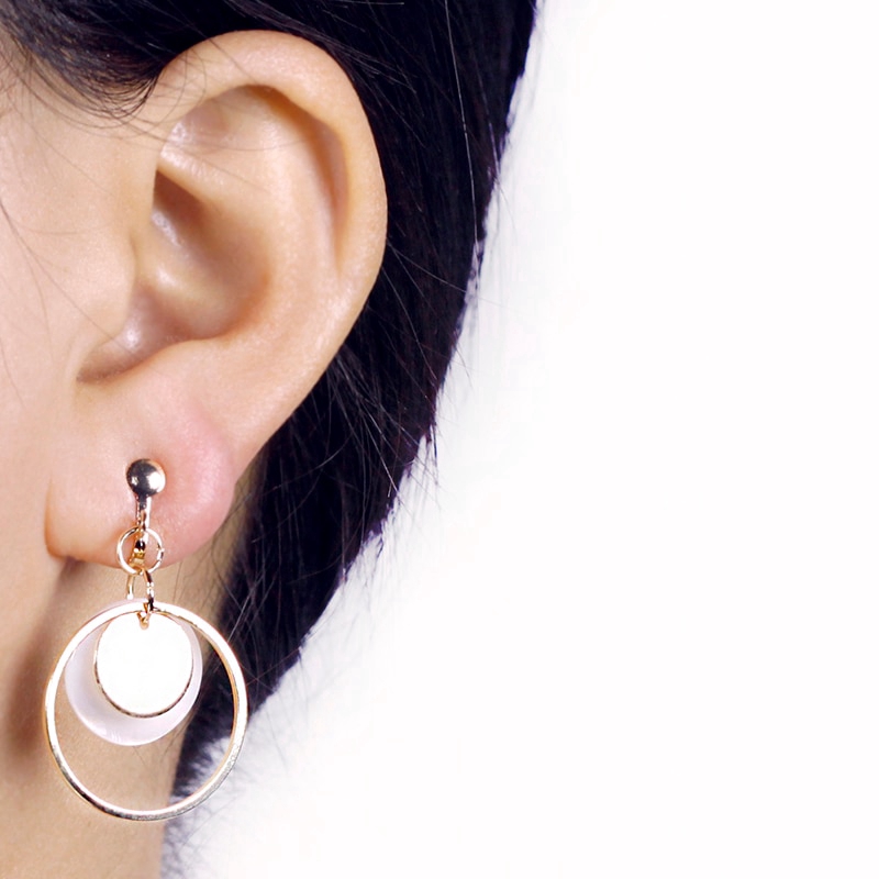 Metal Shell Round Anting Klip Anting Jepit Non Pierced Klip Telinga Geometric Earrings CE153-2