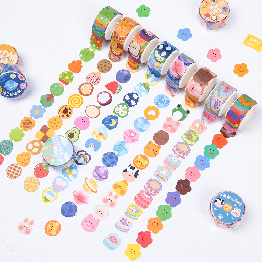 

(100pcs) 1 Roll Die Cutting Sticker Tape Lucu Imut Colorful untuk Dekorasi Journal Scrapbook DIY