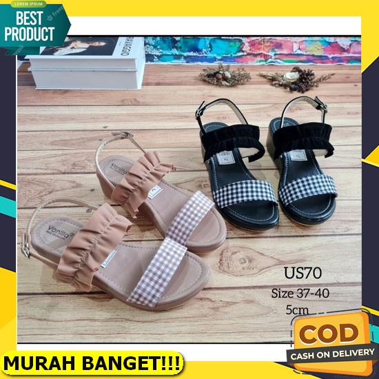 Sepatu Sandal Wanita Spatu Sendal Cewek Wedges Tali Velcro Hak Sol 3 Cm Karet Lentur Empuk Import Dn