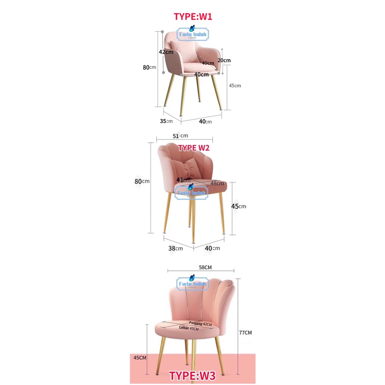 kursi cafe kursi makan kursi meja rias IMPOR TYPE W1/W2/W3#