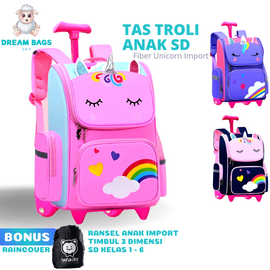 Tas Troli Anak Perempuan SD UNICORN Tas Dorong Anak Perempuan DB-160692