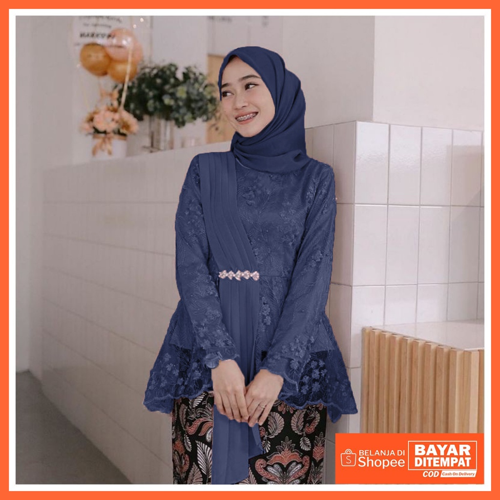 Kebaya modern wisuda tunangan lamaran couple murah remaja seragam seragaman sarimbit allsize kebaya brokat kebaya pesta bajan brukat-Navy