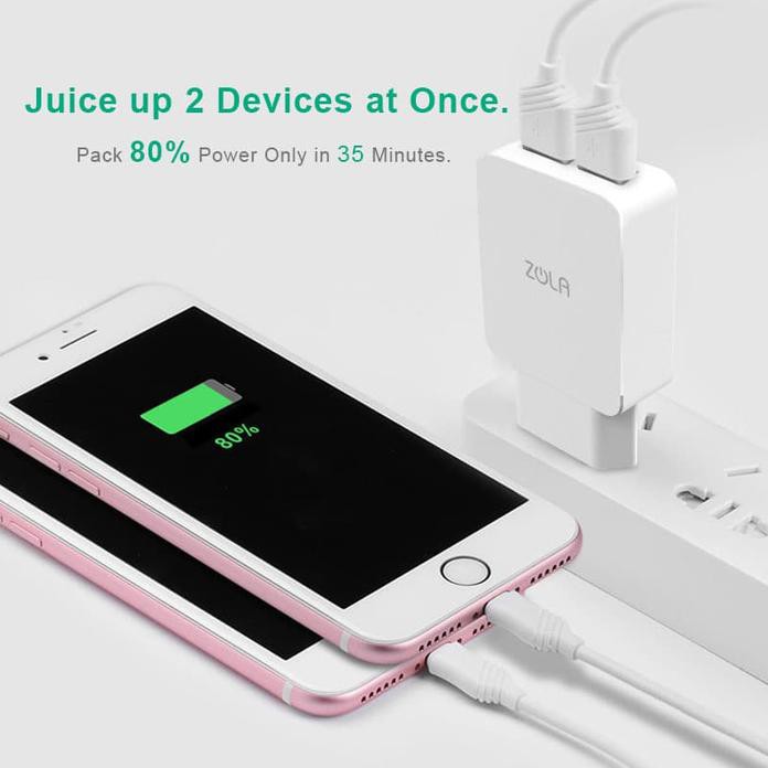 Zola Thunder 2Q Qualcomm Quick Charge 3.0 Usb Charger 2 Output - Black