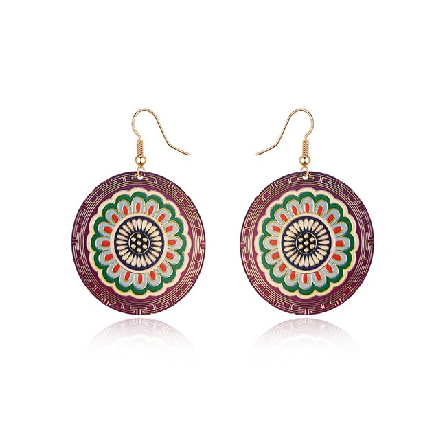 LRC Anting Gantung Fashion Wine Geometric Flower Iron Round Earrings F63884