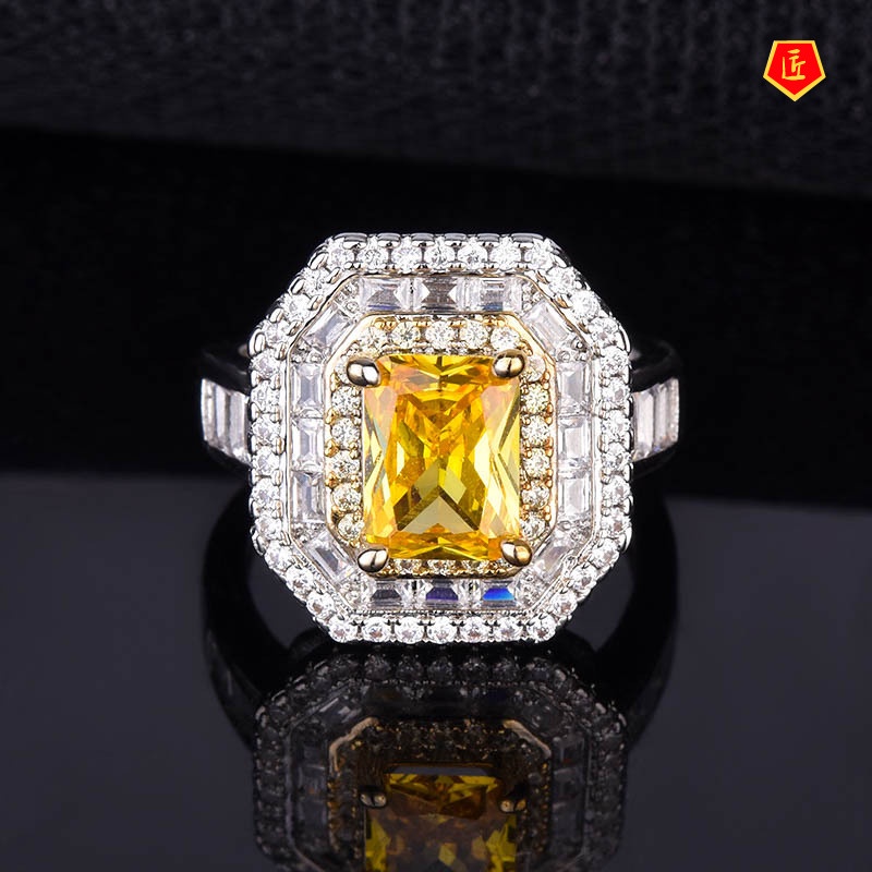 [Ready Stock]Luxury Design Square Yellow Diamond Ring for Women