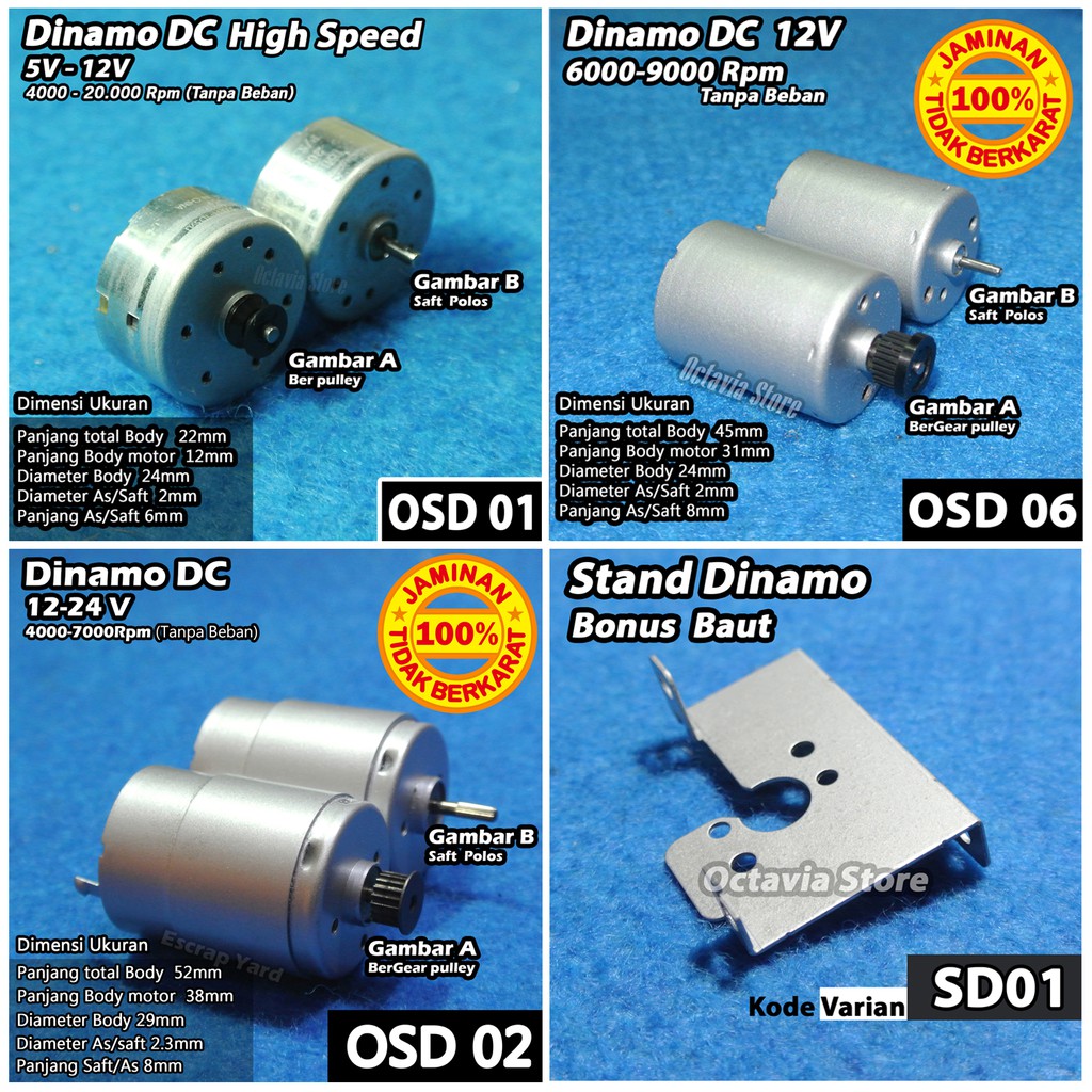 Dinamo Motor DC 5V 9V 12V 24V 42V