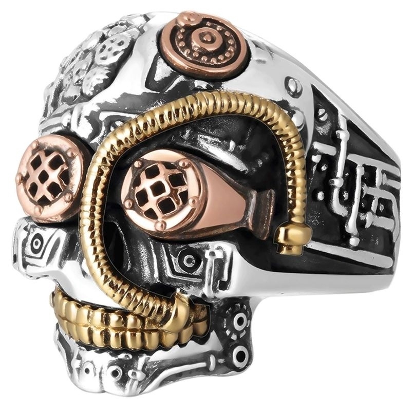 SEUSUK  Cincin Motif Tengkorak Warna Emas Gaya Steampunk Gothic untuk Pria / Wanita