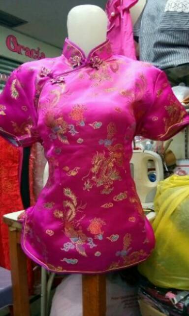 Cheongsam Blouse Wanita Semi Sutera