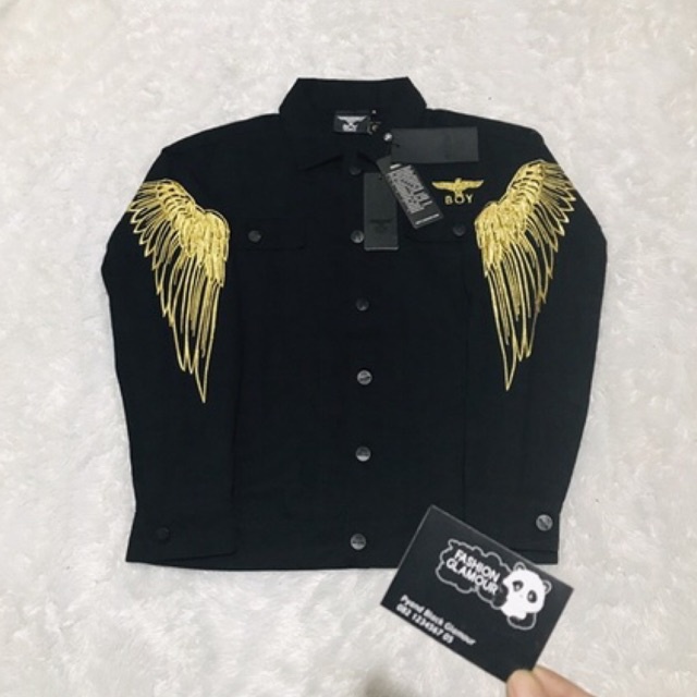 BOY27 JAKET JEANS BOY LONDON WINGS BORDIR GOLD IMPORT PRIA WANITA ASIA EROPA KOREA AMERIKA