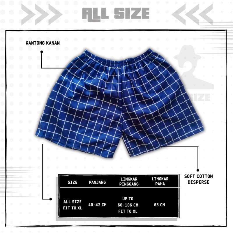 [ 45 MOTIF ] celana pendek boxer/kolor santai pria/wanita remaja/dewasa motif kotak/keramik hitam putih biru-Biru