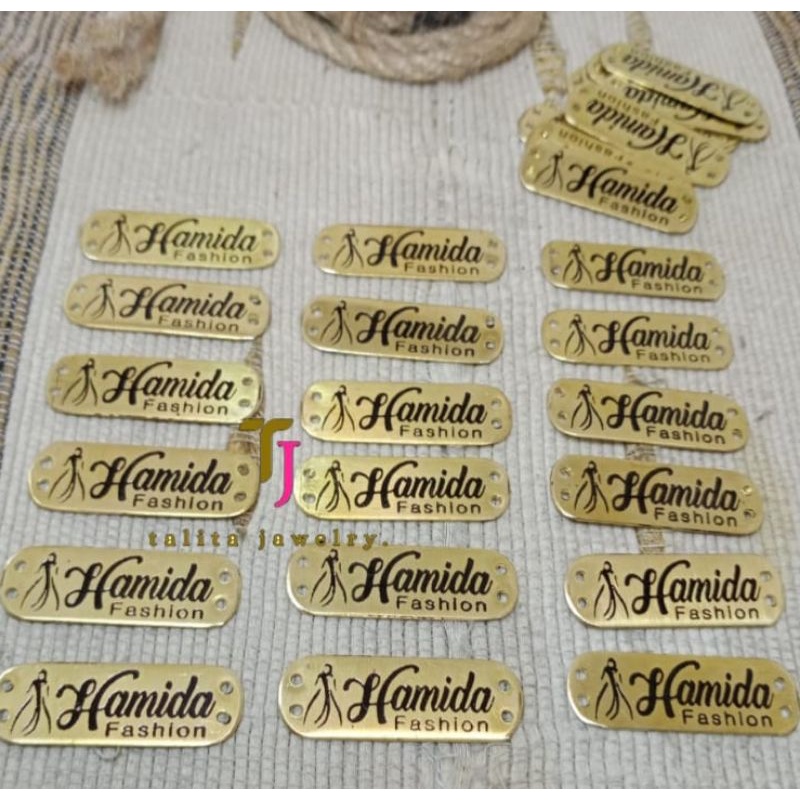 label hijab plat Kuningan merk baju tas logam stenlis min 50