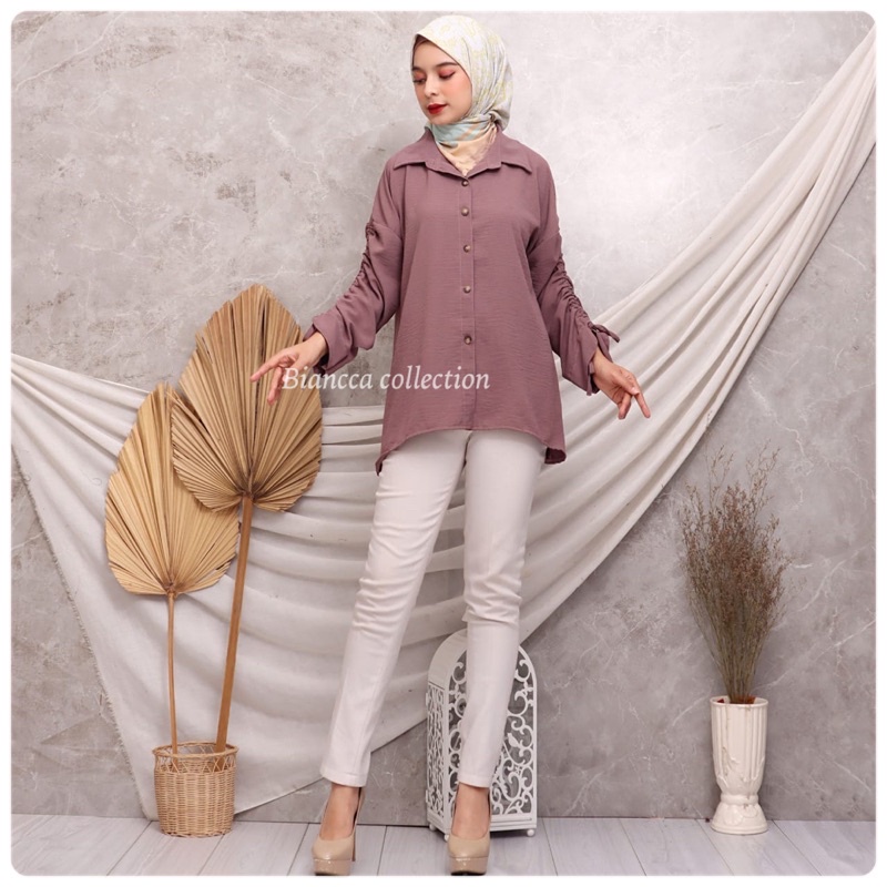 CASSY BLOUSE ATASAN CRINKLE TANGAN SERUT ATASAN CRINKLE ATASAN MUSLIM