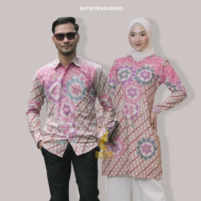 Batik Prabuseno Deviana Pink Couple Pasangan Batik Pria Wanita - M