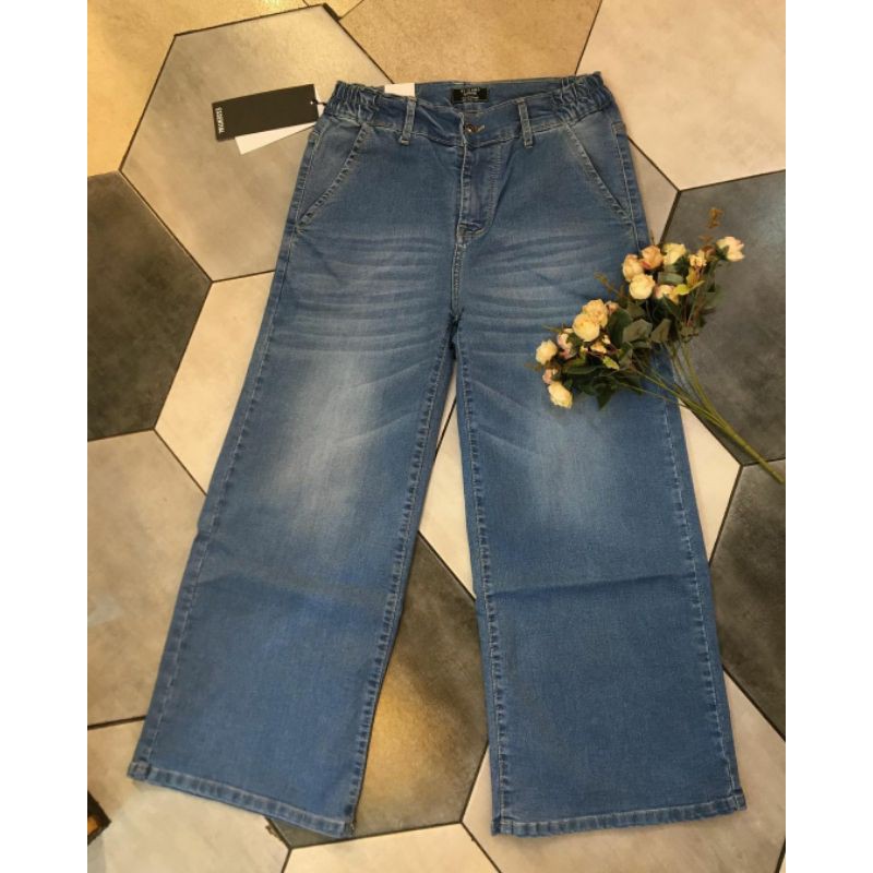 VJ IMPORT KULOT JEANS PINGGANG KARET LIGHT BLUE