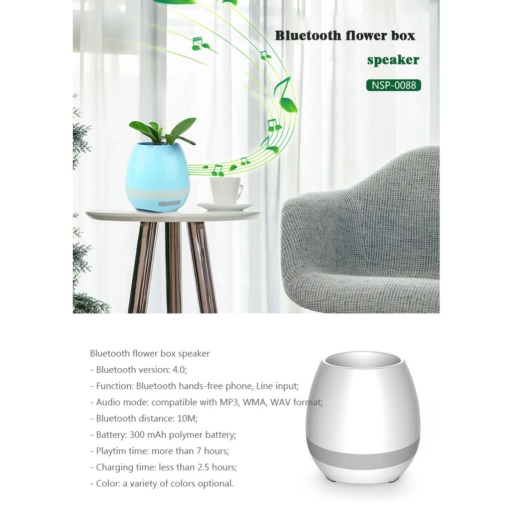 Smart Creative Music Touch Sensitive Flower Pot Vase Bluetooth Audio Speaker with 7 Colors Mood