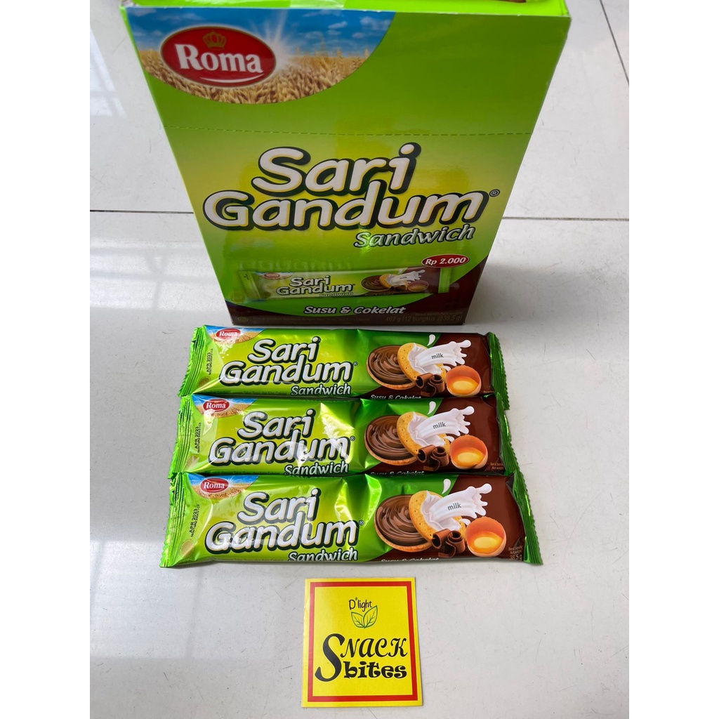 BISKUIT ROMA SARI GANDUM SANDWICH SUSU &amp; COKELAT BOX 12'S X 38.5GR