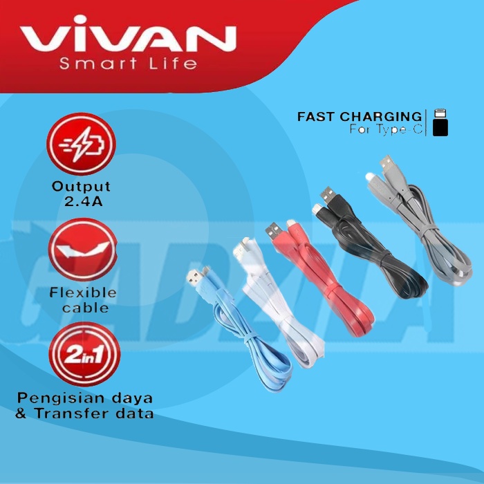 Kabel Data Vivan CBC100 Tipe C USB Powerbank Cable Charger Type C 2.4A