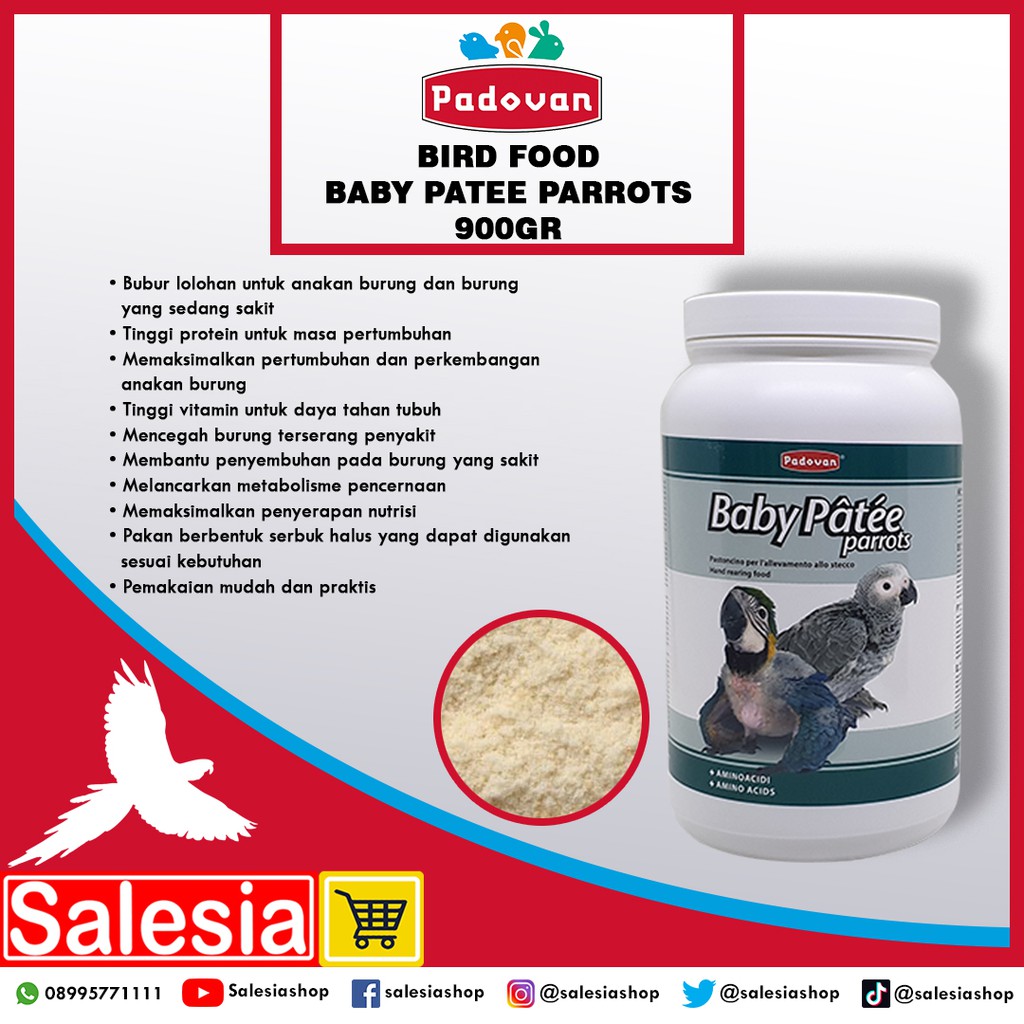 PAKAN BURUNG PADOVAN BABY PATEE PARROT 900 GR MAKANAN LOLOHAN ANAKAN PARROT NURI MACAW